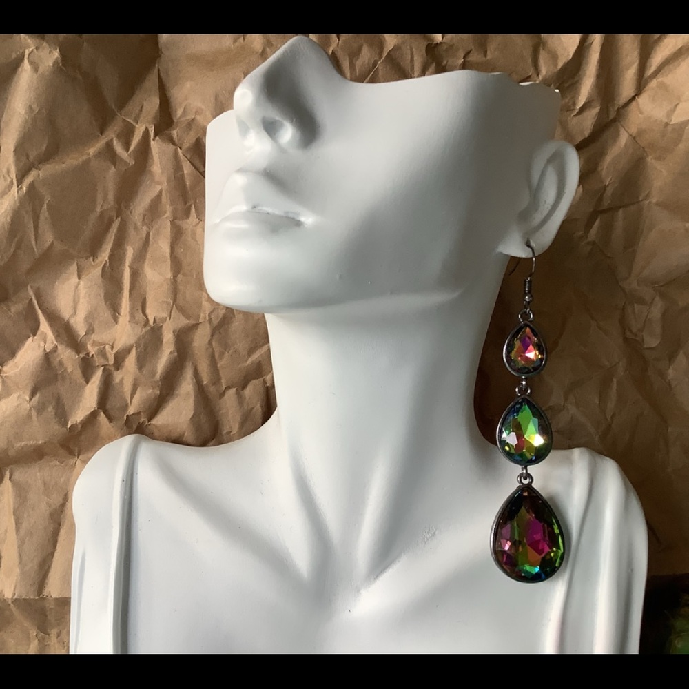 Oil slick fish hook earrings